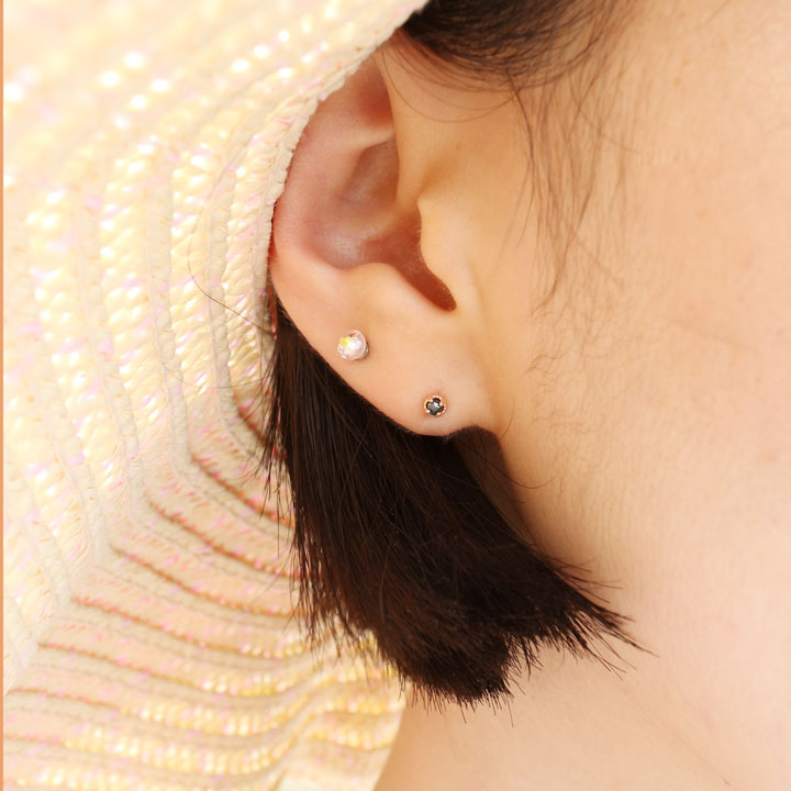 tiny rough diamond 14k earrings - black, olive gre