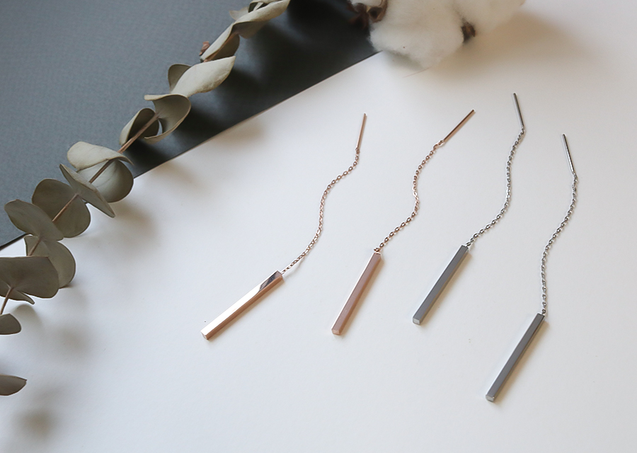 Surgical Steel Chain Long Drop Earrings Rose Gold 