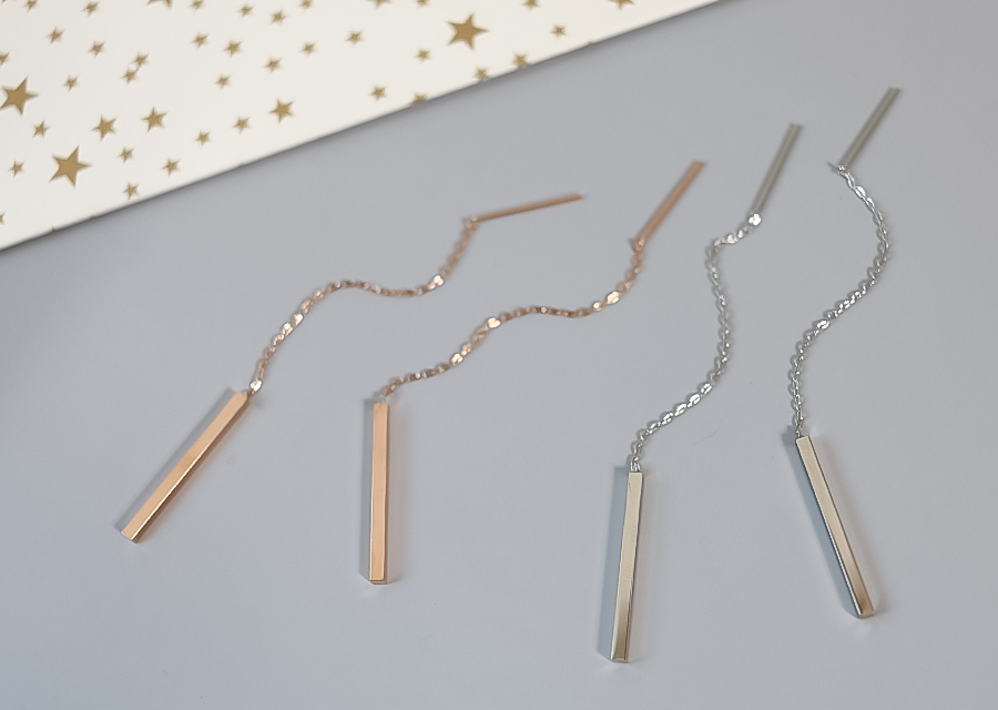 Surgical Steel Chain Long Drop Earrings Rose Gold 