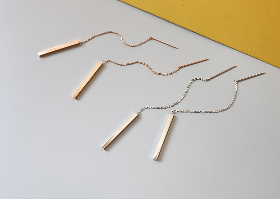 Surgical Steel Chain Long Drop Earrings Rose Gold 