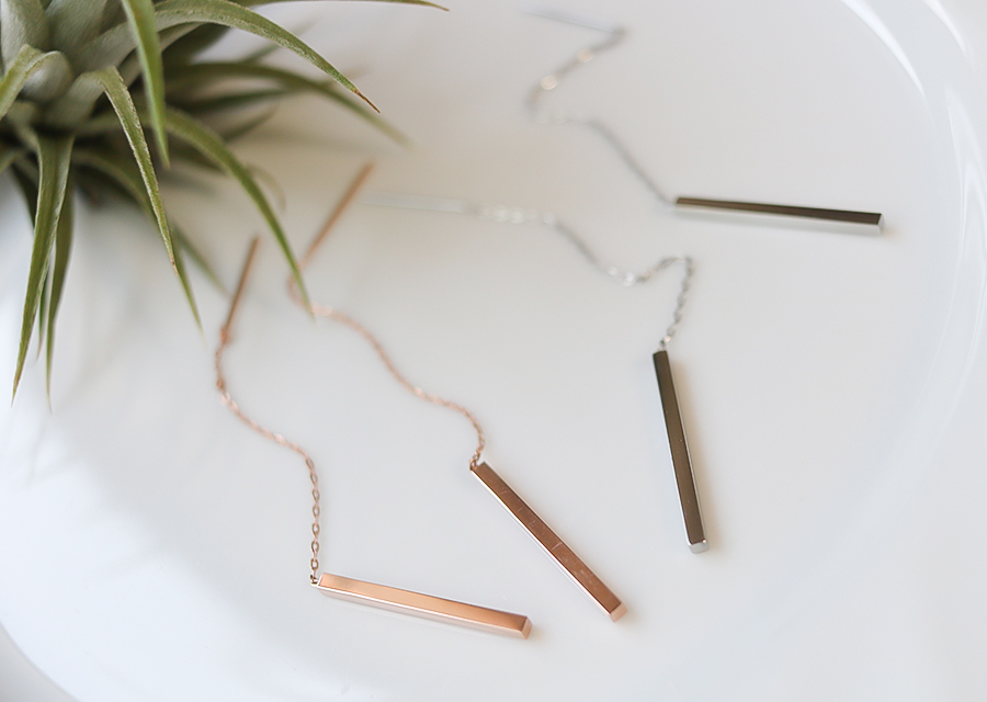 Surgical Steel Chain Long Drop Earrings Rose Gold 