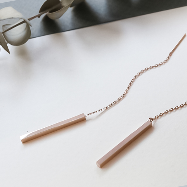 Surgical Steel Chain Long Drop Earrings Rose Gold 