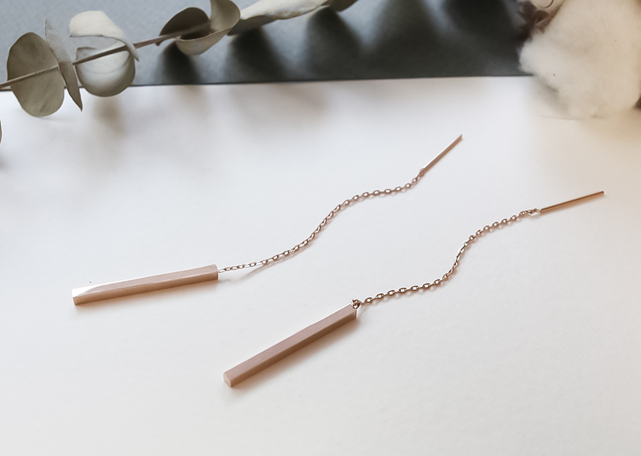 Surgical Steel Chain Long Drop Earrings Rose Gold 