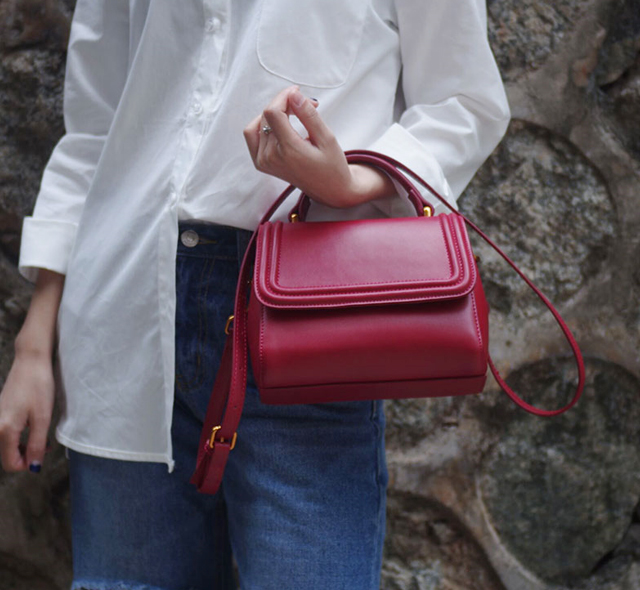 New Cowhide Volume Mini Back Square Cross Bag - NJ