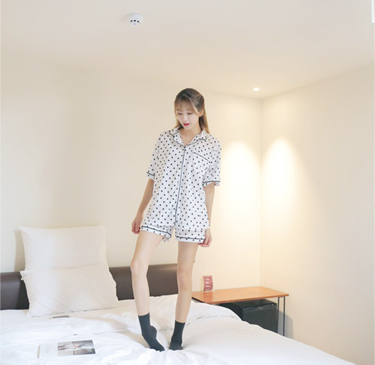 New White dot short-sleeved pajamas set pajamas su