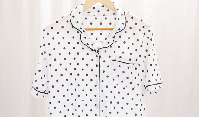 New White dot short-sleeved pajamas set pajamas su