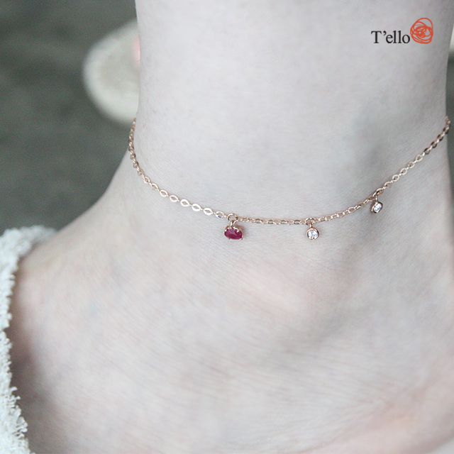 New Ruby Gemstone 18K Anklets 14th Birthstone Mont