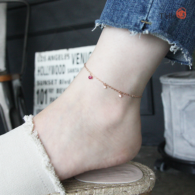 New Ruby Gemstone 18K Anklets 14th Birthstone Mont