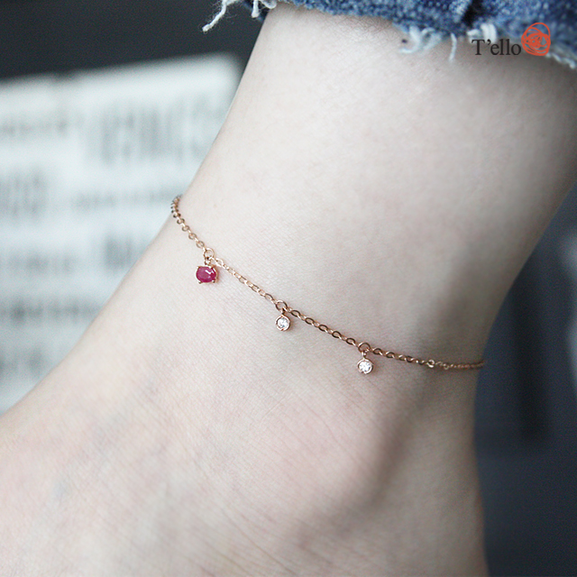 New Ruby Gemstone 18K Anklets 14th Birthstone Mont