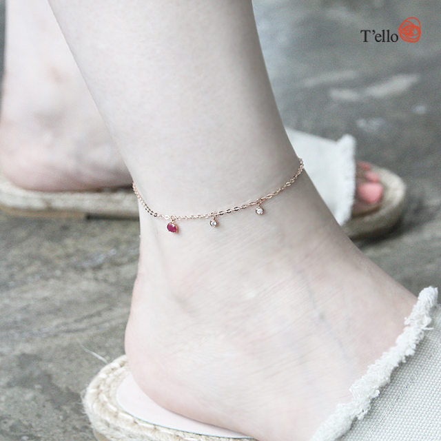 New Ruby Gemstone 18K Anklets 14th Birthstone Mont