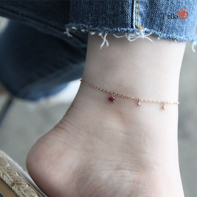New Ruby Gemstone 18K Anklets 14th Birthstone Mont