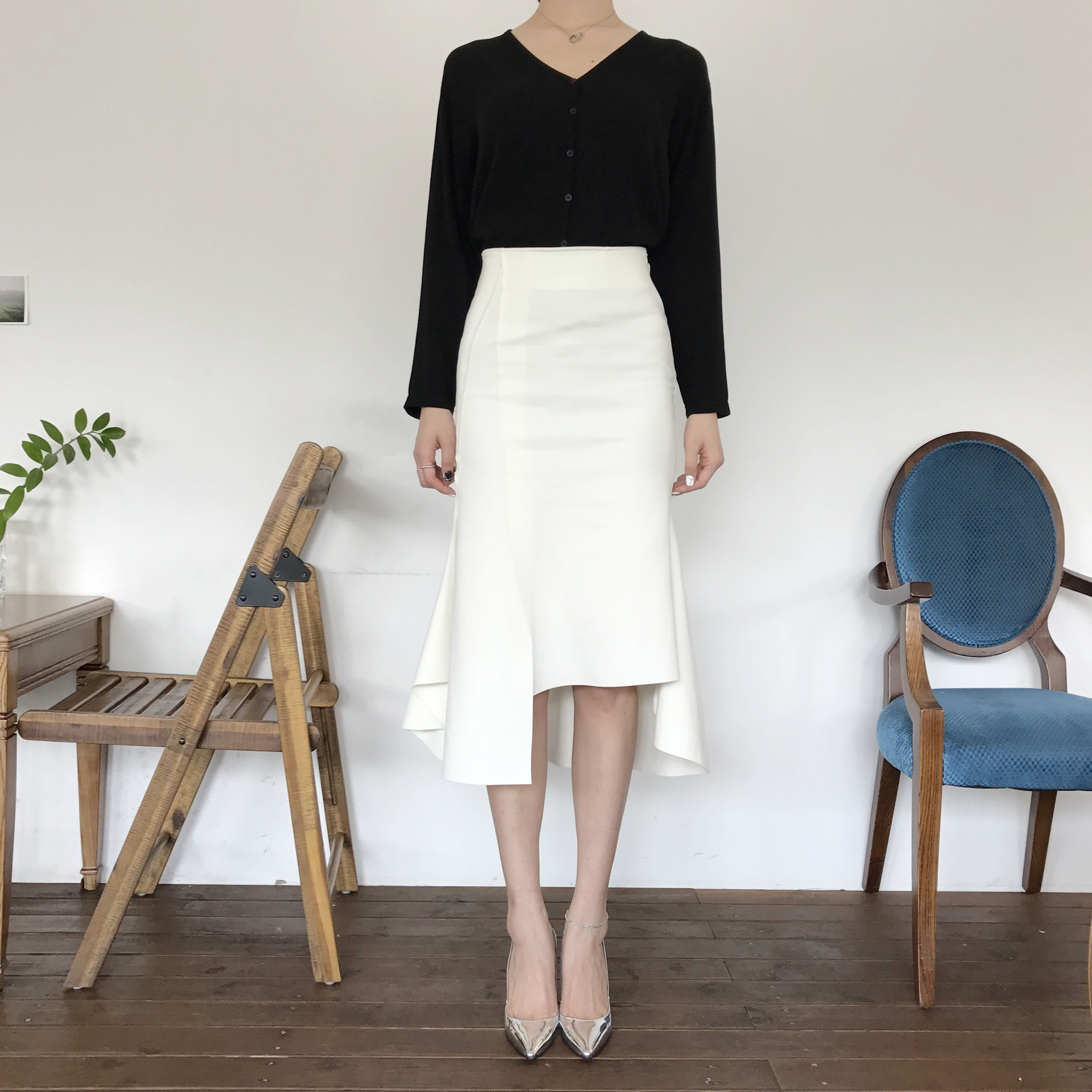 Cutting mermaid long skirt 3color unconventional g