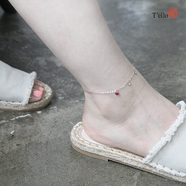 New Ruby Gemstone 18K Anklets 14th Birthstone Mont