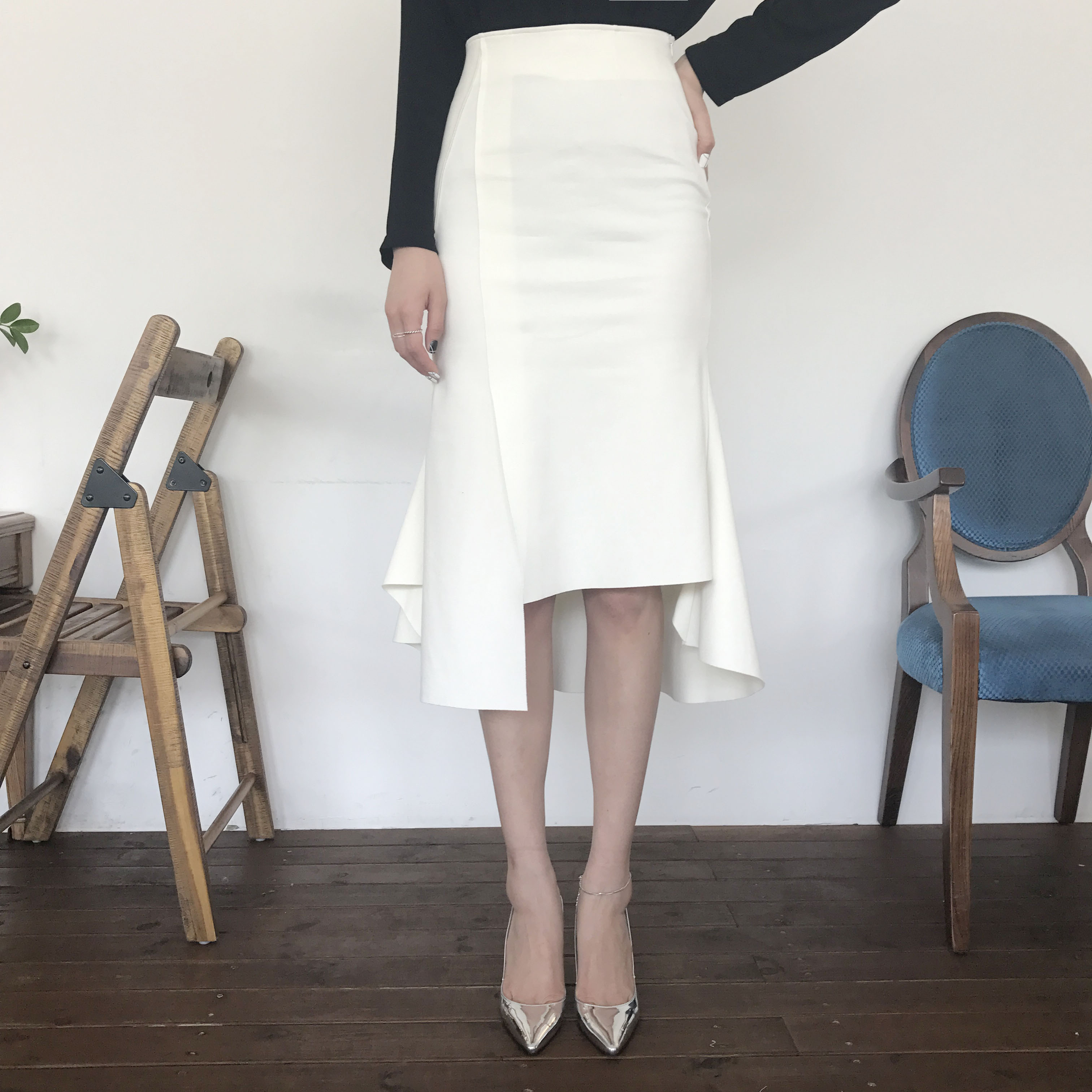 Cutting mermaid long skirt 3color unconventional g