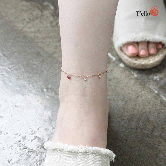 New Ruby Gemstone 18K Anklets 14th Birthstone Mont