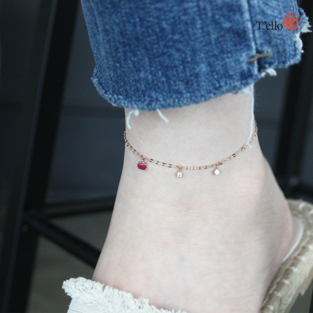 New Ruby Gemstone 18K Anklets 14th Birthstone Mont