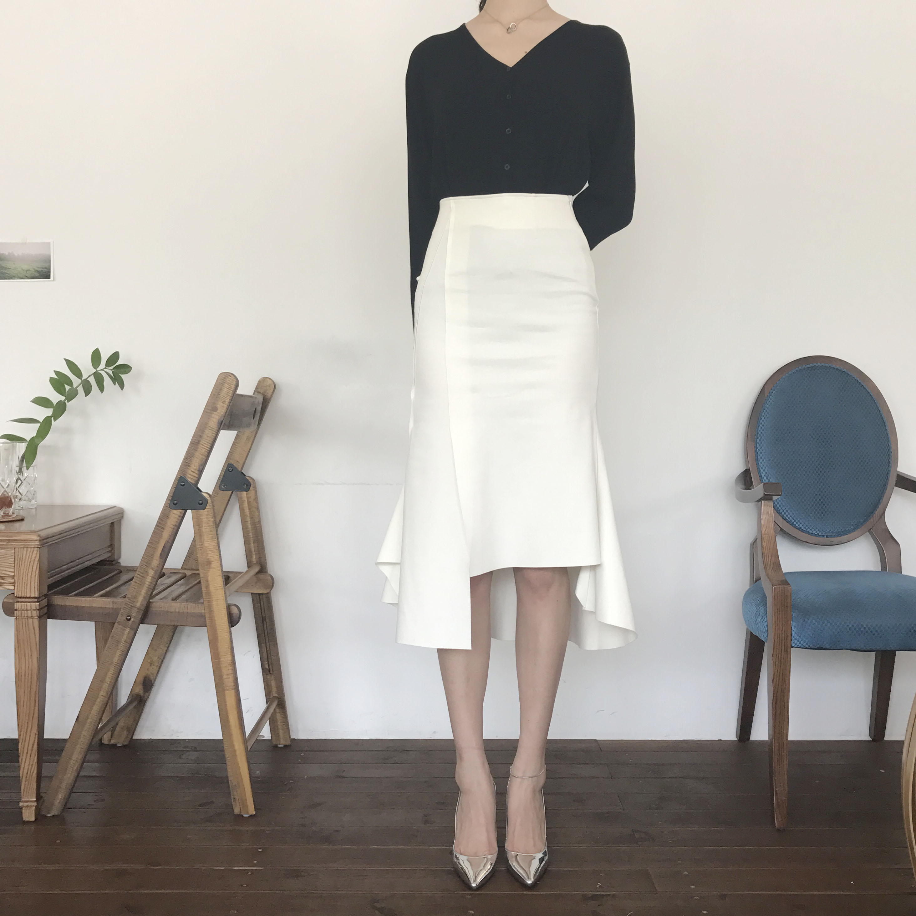 Cutting mermaid long skirt 3color unconventional g