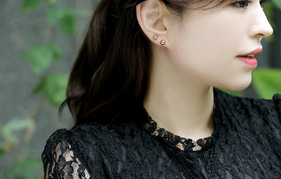 18k Bead Earrings Yellow Gold Pink 14K Ballpoint C