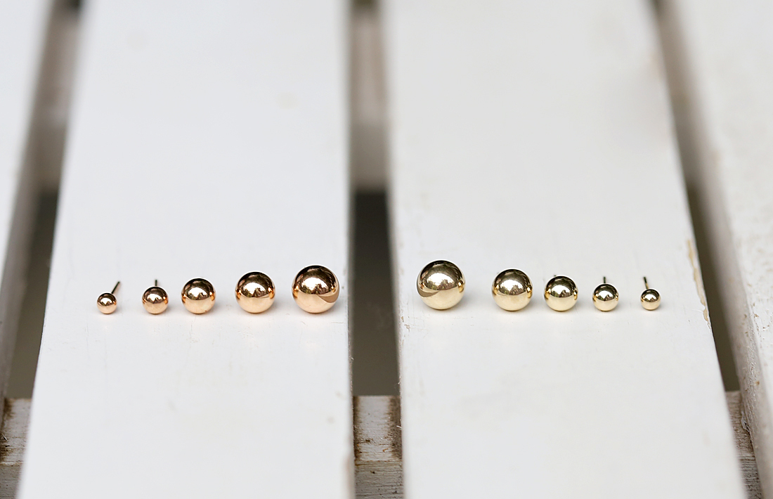 18k Bead Earrings Yellow Gold Pink 14K Ballpoint C