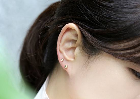 18k Bead Earrings Yellow Gold Pink 14K Ballpoint C