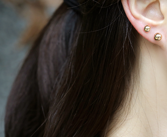 18k Bead Earrings Yellow Gold Pink 14K Ballpoint C