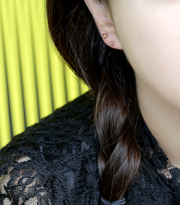 18k Bead Earrings Yellow Gold Pink 14K Ballpoint C