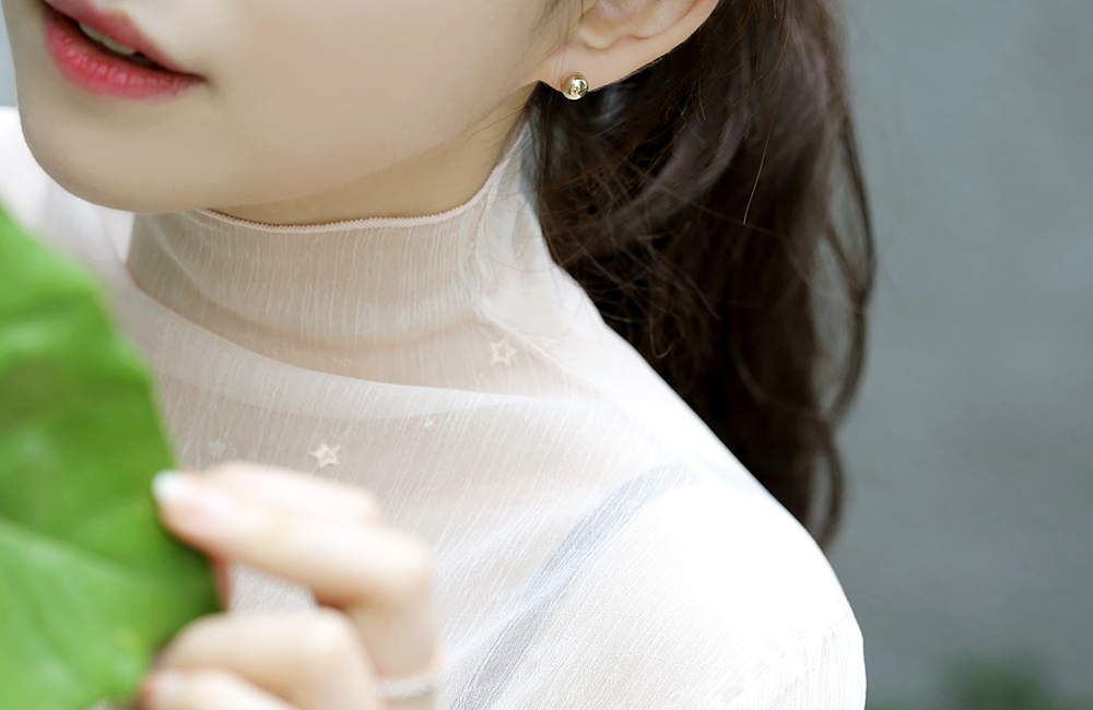 18k Bead Earrings Yellow Gold Pink 14K Ballpoint C