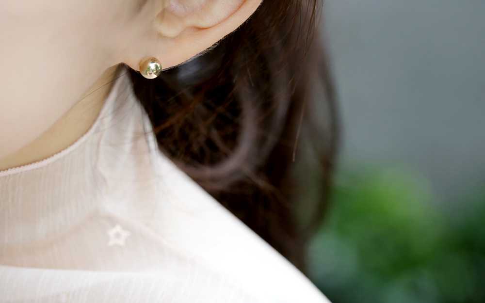 18k Bead Earrings Yellow Gold Pink 14K Ballpoint C