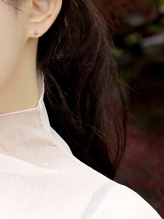 18k Bead Earrings Yellow Gold Pink 14K Ballpoint C