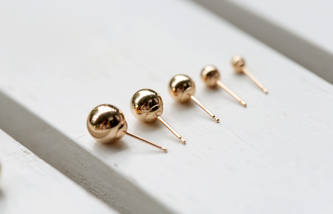 18k Bead Earrings Yellow Gold Pink 14K Ballpoint C