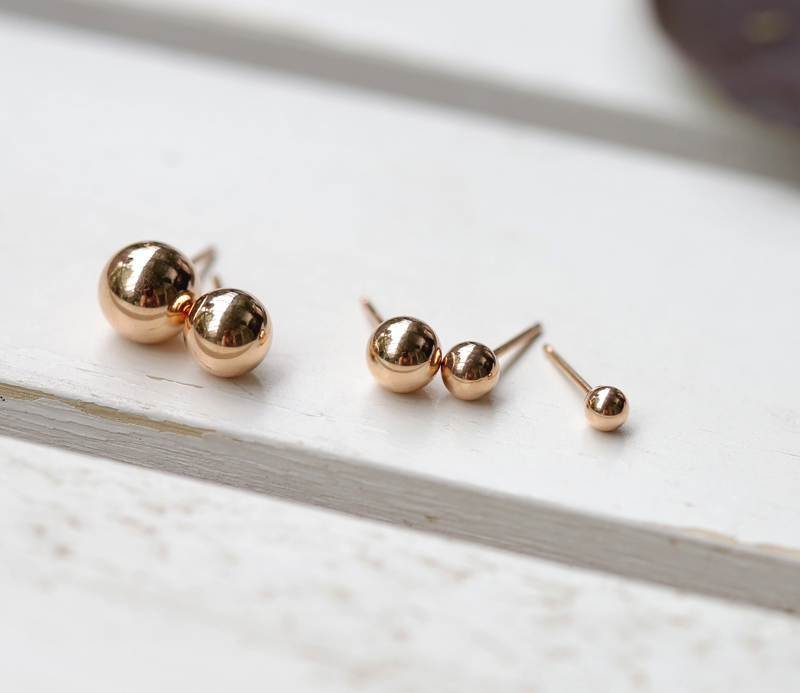 18k Bead Earrings Yellow Gold Pink 14K Ballpoint C