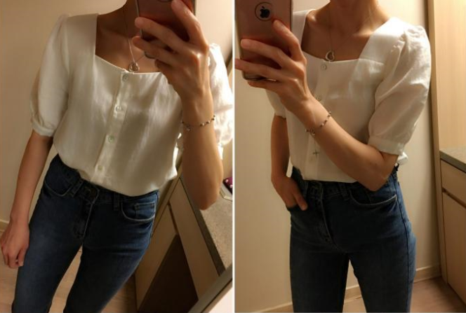 NEW FASHION LADY GIRL Blouse Summer Bleu Square Ne