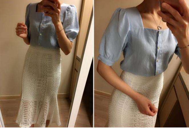 NEW FASHION LADY GIRL Blouse Summer Bleu Square Ne