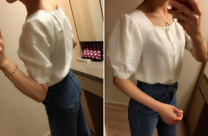 NEW FASHION LADY GIRL Blouse Summer Bleu Square Ne