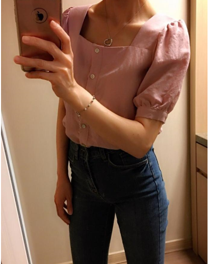 NEW FASHION LADY GIRL Blouse Summer Bleu Square Ne