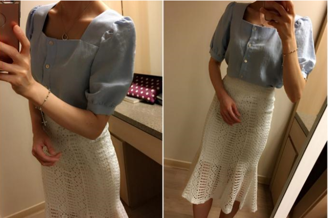 NEW FASHION LADY GIRL Blouse Summer Bleu Square Ne