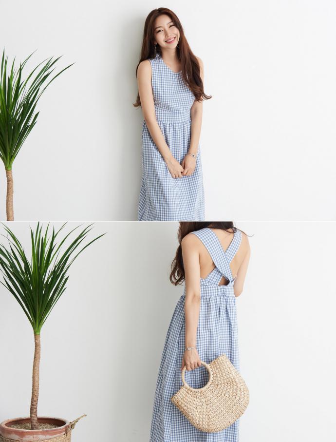 NEW FASHION LADY GIRL DRESS plaid sleeveless dress