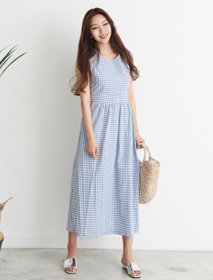 NEW FASHION LADY GIRL DRESS plaid sleeveless dress