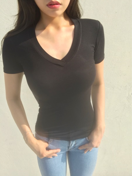 Volume basic span slim V neck short sleeve polo 4c