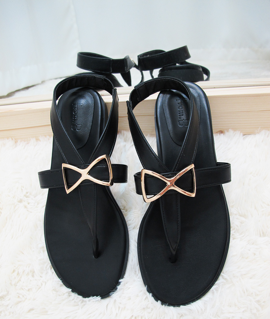 Women Heel Shoes Sandals Ribbon Metal Strap Sandal