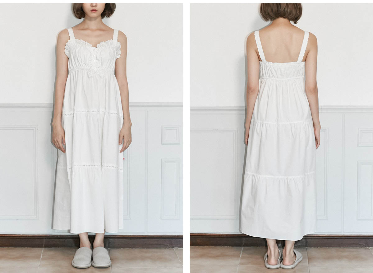 New Pure White Pajamas Long Dress Women's Pajam
