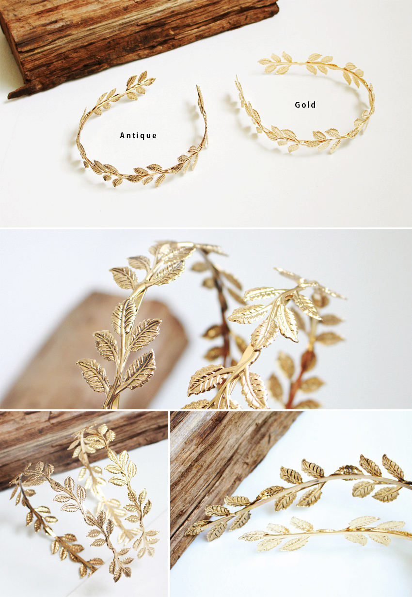 Unique Antique Gold Metal Leaf Hair Band 2 Colors 