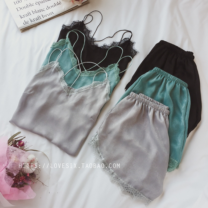 Slim set of cool satin Big size sleepwear S ~ XXXL