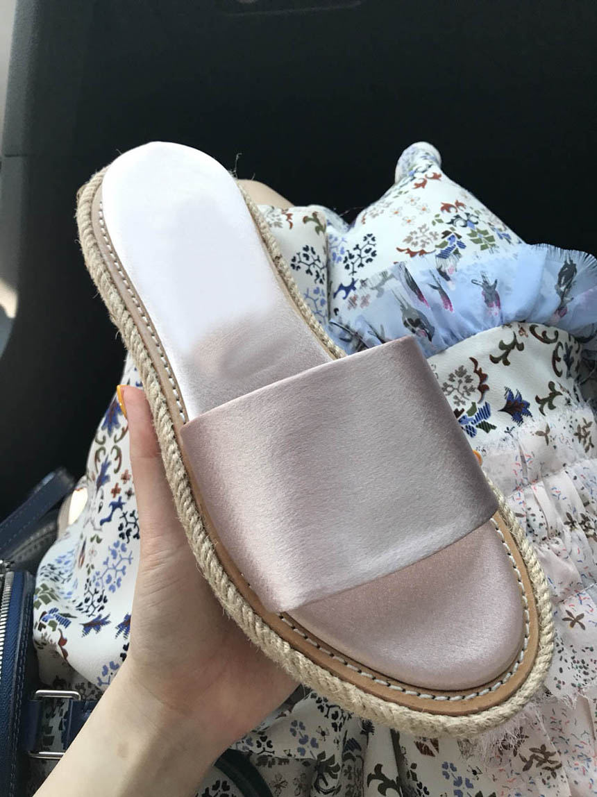 Korean Put on Pearl Pink Platform Sandals Silk Raf