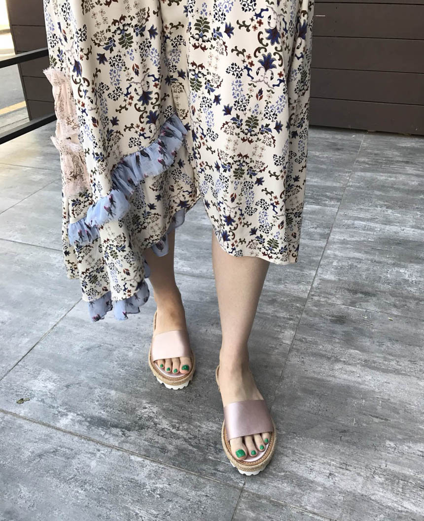 Korean Put on Pearl Pink Platform Sandals Silk Raf