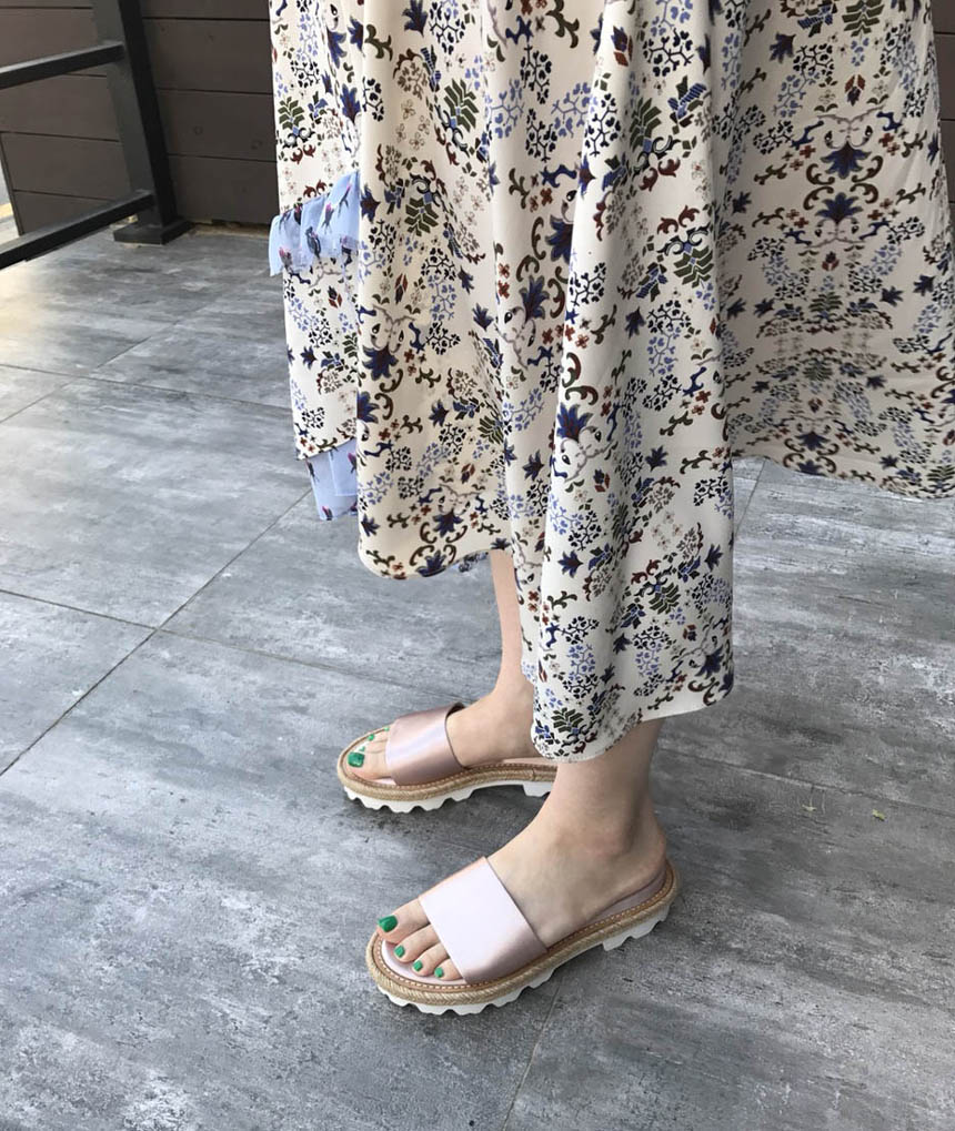 Korean Put on Pearl Pink Platform Sandals Silk Raf