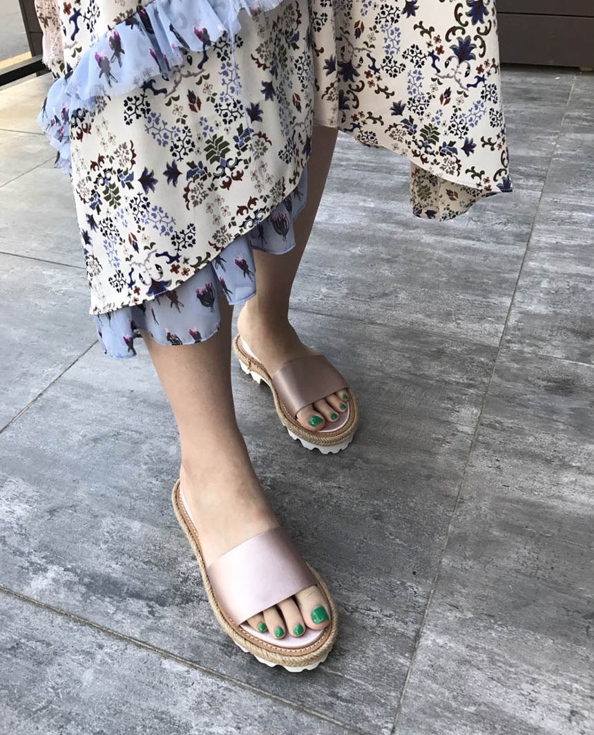 Korean Put on Pearl Pink Platform Sandals Silk Raf