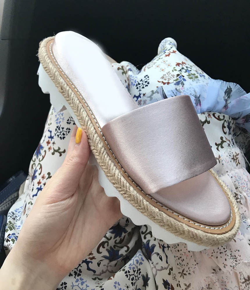 Korean Put on Pearl Pink Platform Sandals Silk Raf