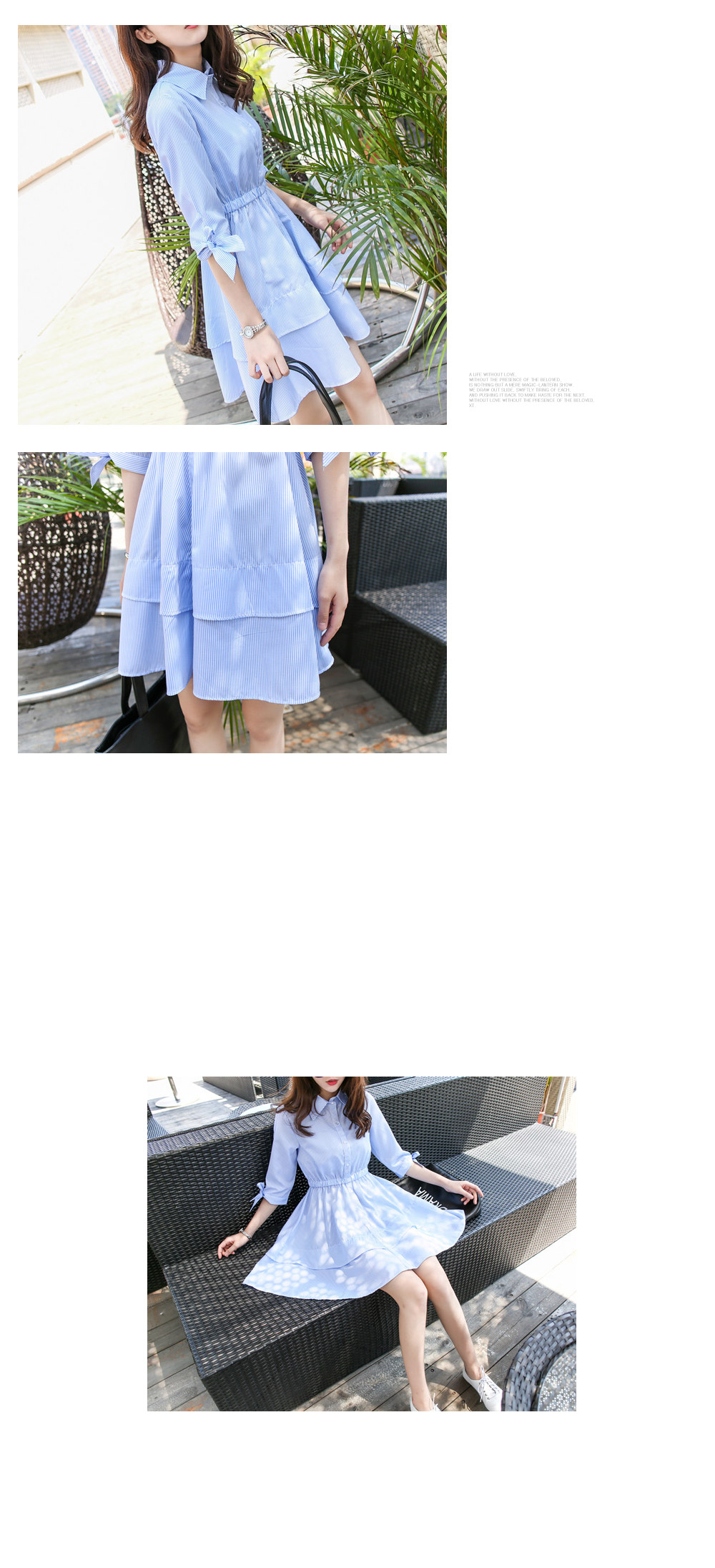 New Omai Freshly Ribbon Mini Stripe Shirt Dress Gi