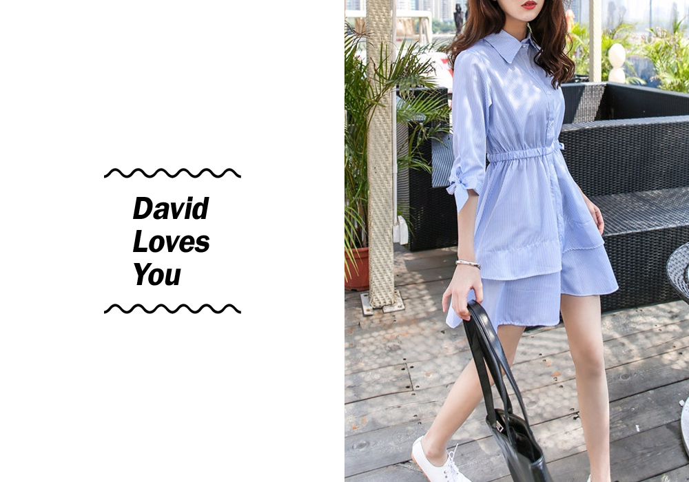 New Omai Freshly Ribbon Mini Stripe Shirt Dress Gi